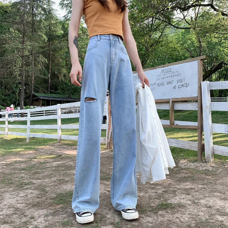 Washed Wide Leg Pants Hole Pockets Jeans Women Summer Thin High Waist Jeans Drape Loose Pants Streetwear Light Blue Jeans Lady
Washed Wide Leg Pants Hole Pockets Jeans Women Summer Thin High Waist Jeans Drape Loose Pants Streetwear Light Blue Jeans Lady