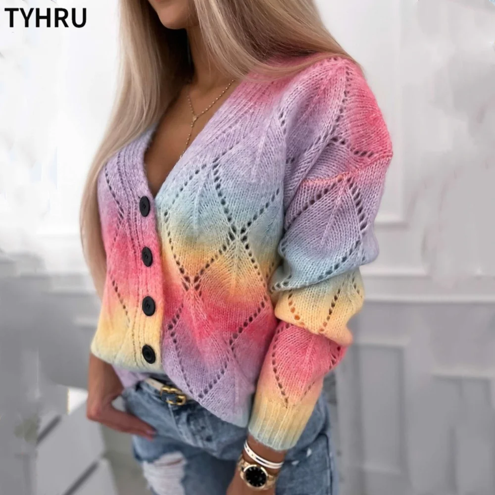 2021TYHRU Rainbow Knitted Cardigan Sweater Female Sweet Singlebreasted cutout Sweaters Long Sleeve Candy Casual Cardigans
2021TYHRU Rainbow Knitted Cardigan Sweater Female Sweet Singlebreasted cutout Sweaters Long Sleeve Candy Casual Cardigans