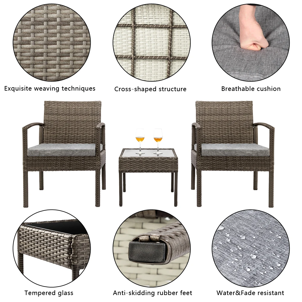 3 Piece Patio Furniture Set Wicker Rattan Outdoor Patio Conversation Set 2 Cushioned Chairs & End Table
3 Piece Patio Furniture Set Wicker Rattan Outdoor Patio Conversation Set 2 Cushioned Chairs & End Table