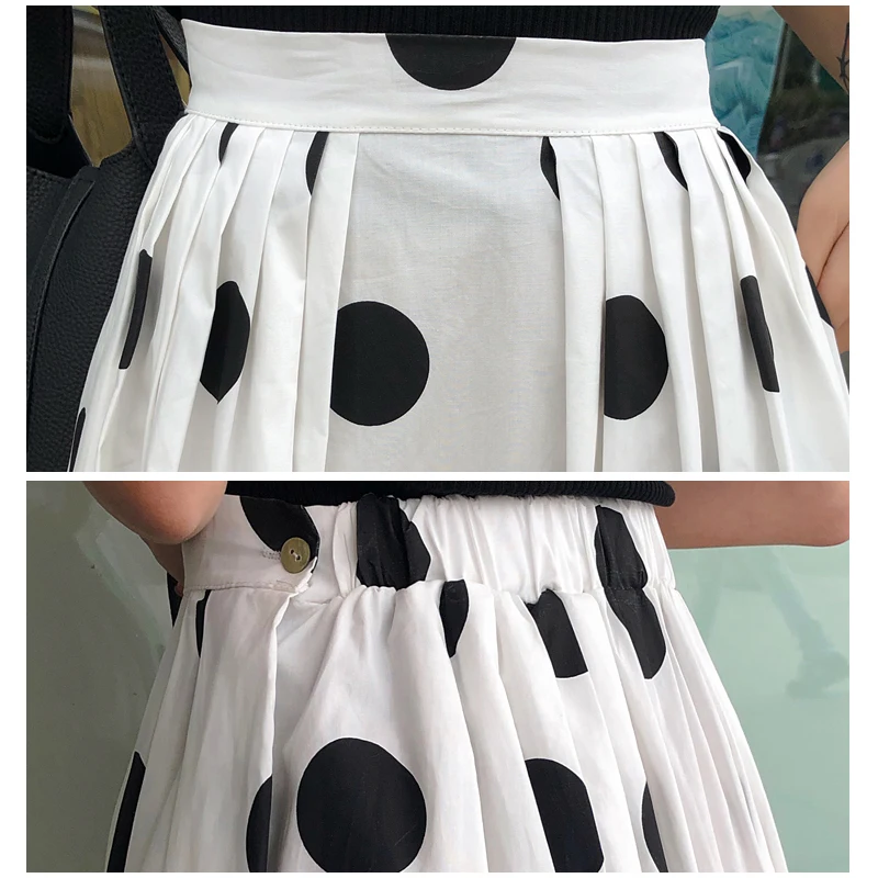 Korean elegant skirts womens 2021 long summer skirt female midi length polka dot print loose pleated elastic waist faldas mujer
Korean elegant skirts womens 2021 long summer skirt female midi length polka dot print loose pleated elastic waist faldas mujer
