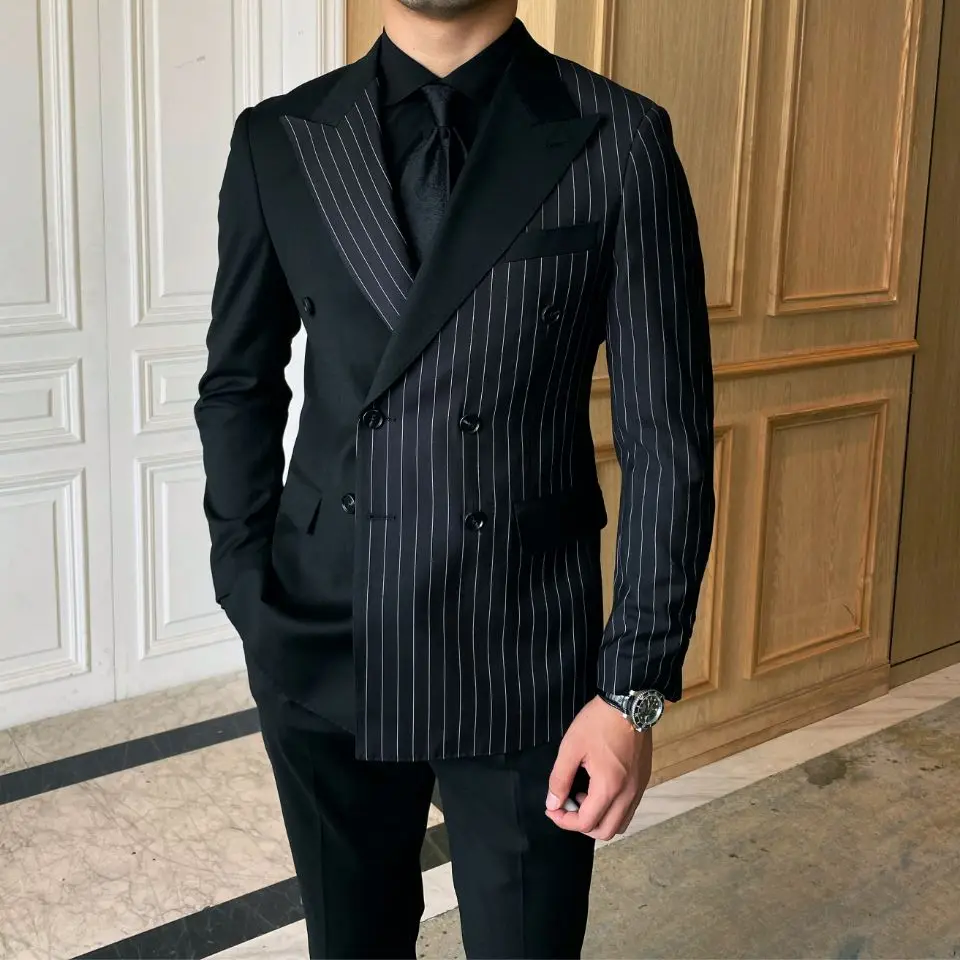 2022 New Design Business Black Striped Men Suits For Wedding Double Breasted Groom Tuxedos 2 Pieces Costume Homme (Jacket+Pants)
2022 New Design Business Black Striped Men Suits For Wedding Double Breasted Groom Tuxedos 2 Pieces Costume Homme (Jacket+Pants)