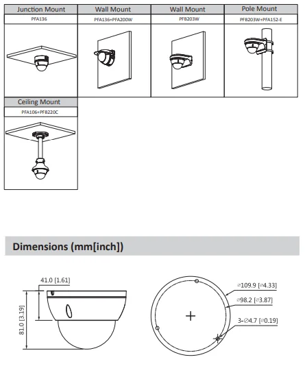 IP-камера Dahua WizSense 4 МП POE с поворотом на IPC-HDBW3441E-S градусов фиксированным фокусным