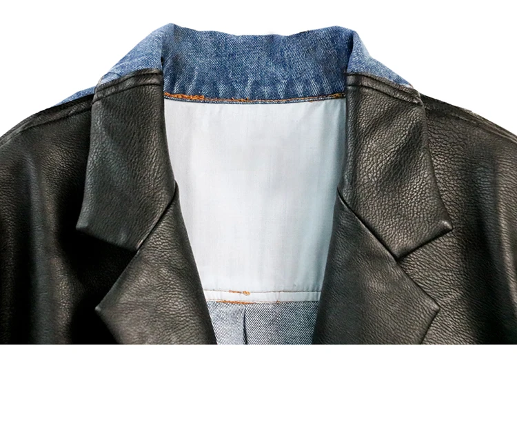 Vefadisa Black White Stitching Color Women Jacket 2021 Spring PU Spliced Denim Coat Streetwear Irregular Patchwork Coat QYF4780
Vefadisa Black White Stitching Color Women Jacket 2021 Spring PU Spliced Denim Coat Streetwear Irregular Patchwork Coat QYF4780
