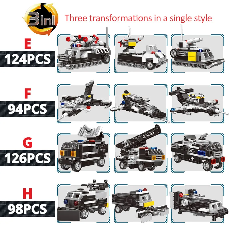 2021 New 8 In1 City SWAT Helicopter Vehicle Model Building Blocks WW2 Military Police Boat Aircraft Car Bricks Toys for Children
2021 New 8 In1 City SWAT Helicopter Vehicle Model Building Blocks WW2 Military Police Boat Aircraft Car Bricks Toys for Children