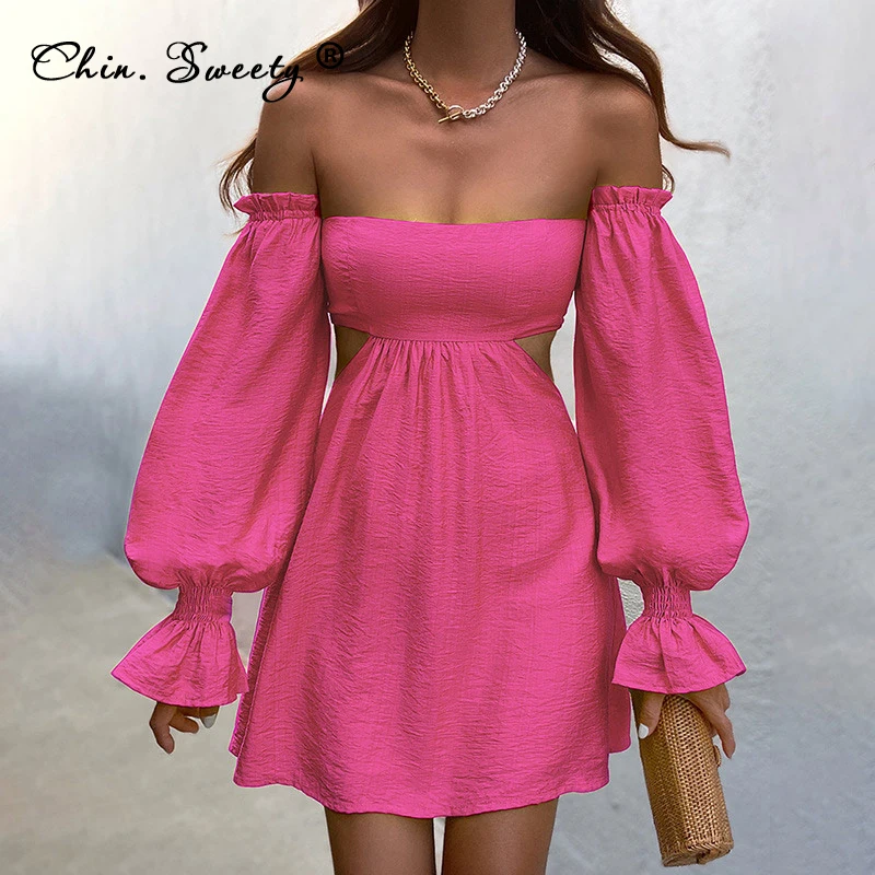 Women's Slash Neck Lantern Sleeve Mini Dress Hollow Out Sexy Shouders Solid A-Dress High Waist Backless Ladies Party Vestidos
Women's Slash Neck Lantern Sleeve Mini Dress Hollow Out Sexy Shouders Solid A-Dress High Waist Backless Ladies Party Vestidos
