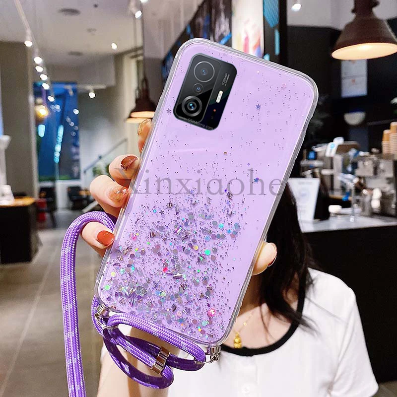 Чехол для телефона XIAOMI 11T 11Tpro 5G Lanyard Bling Glitter Soft Tpu Прозрачный чехол | Мобильные