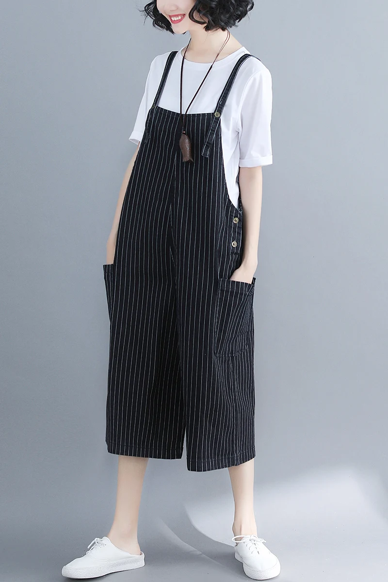 Sleeveless Jumpsuit Knee Length Vertical Stripe Pants Playsuits Overalls Bib Suspenders Women Rompers Wide Leg Denim Jumper
Sleeveless Jumpsuit Knee Length Vertical Stripe Pants Playsuits Overalls Bib Suspenders Women Rompers Wide Leg Denim Jumper