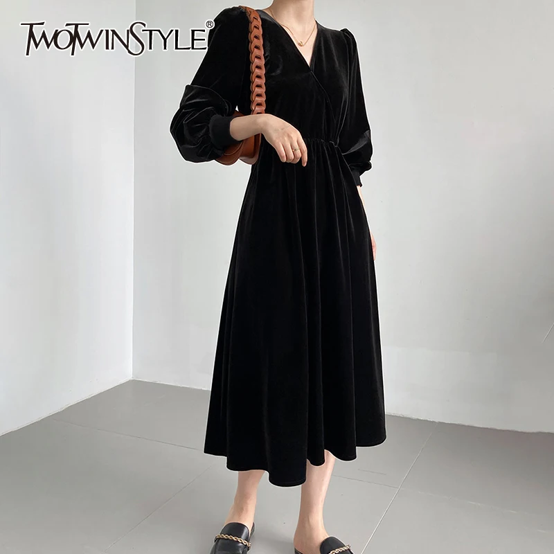 Женское платье с V-образным вырезом TWOTWINSTYLE, однотонное элегантное облегающее платье с длинными рукавами-фонариками, высокой талией, 2019
Женское платье с V-образным вырезом TWOTWINSTYLE, однотонное элегантное облегающее платье с длинными рукавами-фонариками, высокой талией, 2019