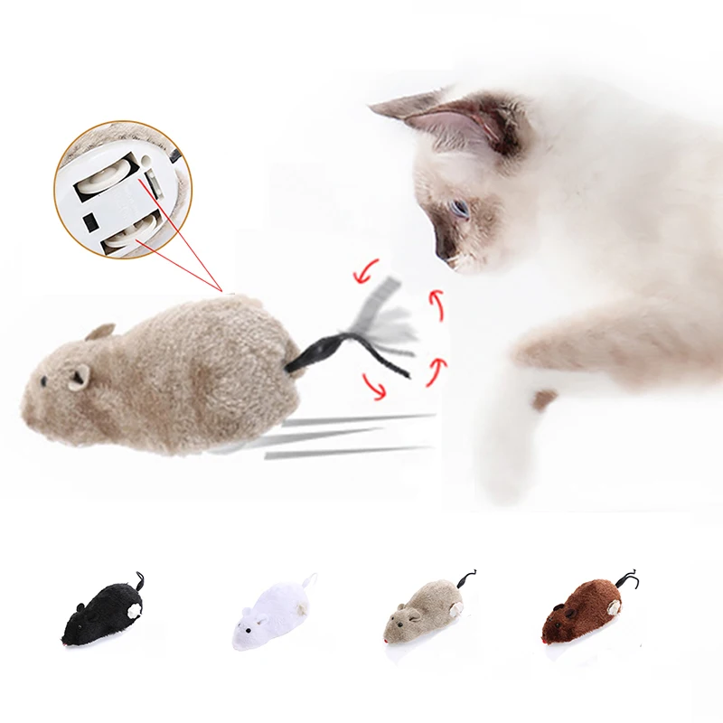 

Mouse Shape Cat Interactive Toy Plush Pet Toys for Small Cats Clockwork Cute Kitten Accessories Funny Training Pets Products