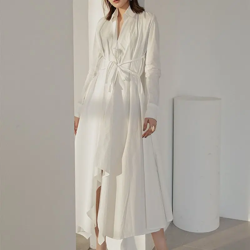 Spring Stylish Women Vintage Long Sleeve Loose Dress Lapel Irregular Single-Breasted Lacing Long Dress Solid Color Robe 2021
Spring Stylish Women Vintage Long Sleeve Loose Dress Lapel Irregular Single-Breasted Lacing Long Dress Solid Color Robe 2021