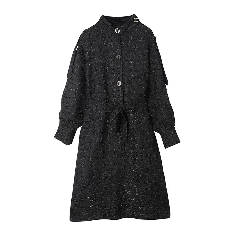 High Street Winter Stand Collar Tweed Trench Women Design Shiny Sashes A-Line Long Coat Vintage Single Breasted Female Overcoat
High Street Winter Stand Collar Tweed Trench Women Design Shiny Sashes A-Line Long Coat Vintage Single Breasted Female Overcoat