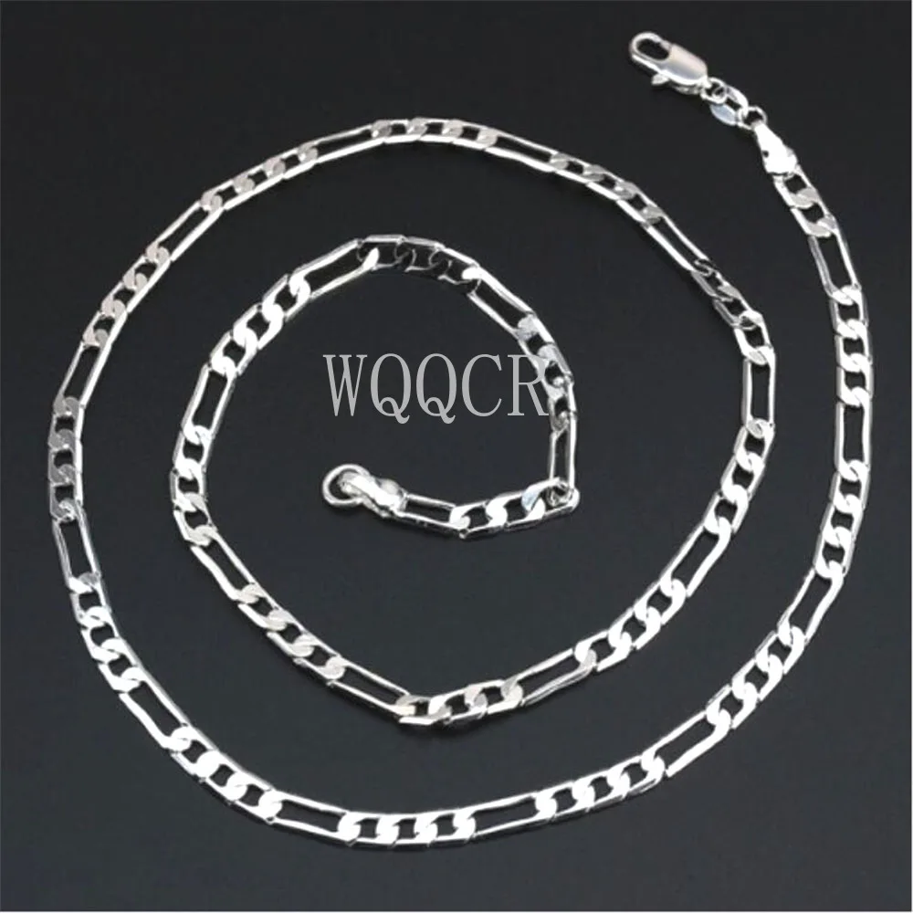 Фото WQQCR 925 Серебряная надпись 4 мм Классическая Фигаро цепочка на шею для мужчин