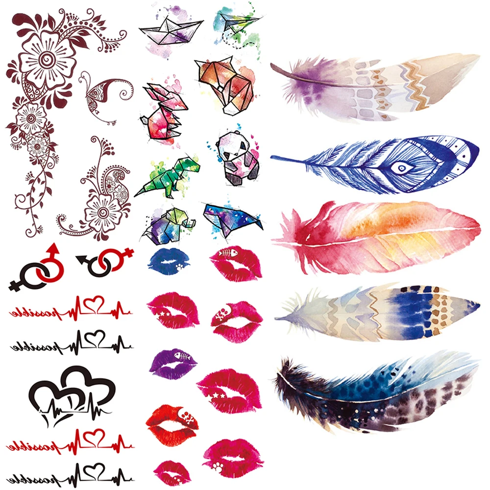 Watercolor Feather Temporary Tattoos For Kids Women Children Lace Animal Fake Tattoo Sticker Hand Armband Lips Heart Tatoo Paper
Watercolor Feather Temporary Tattoos For Kids Women Children Lace Animal Fake Tattoo Sticker Hand Armband Lips Heart Tatoo Paper