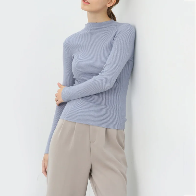 Ribbed Mock Neck Sweater Women Solid Knitted Pullovers Basic Sweaters Super Soft | Женская одежда