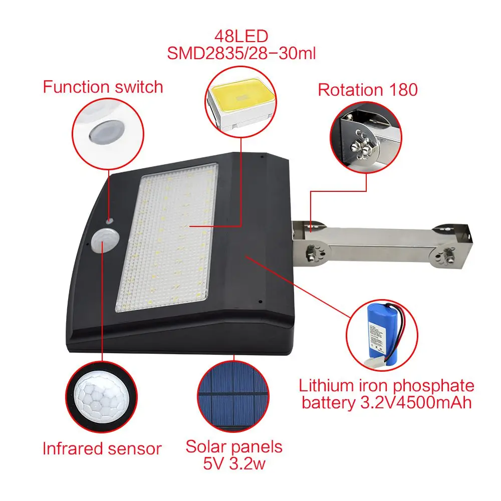 Ousam LED Solar Light Motion Sensor With Remote control Adjustable Pole Solar Powered Lamp 900LM 48LED Bulb Auto Wall Lamp
Ousam LED Solar Light Motion Sensor With Remote control Adjustable Pole Solar Powered Lamp 900LM 48LED Bulb Auto Wall Lamp