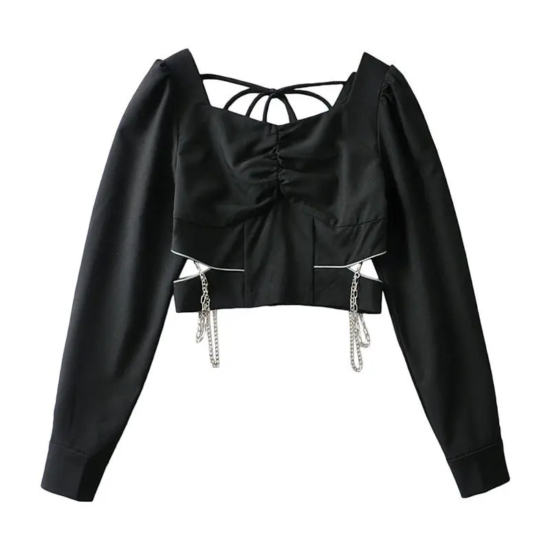 Sister Fara Spring Chic Zipper Backless Chain Women's Shirt V-Neck Long Sleeve Sexy Pullover Blouses Autumn Slim Blouses Women
Sister Fara Spring Chic Zipper Backless Chain Women's Shirt V-Neck Long Sleeve Sexy Pullover Blouses Autumn Slim Blouses Women