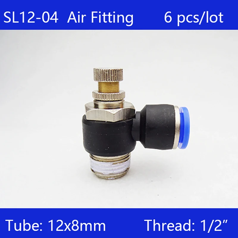 

HIGH QUALITY 6 Pcs of SL12-04, 12mm Push In to Connect Fitting 1/2" Thread Pneumatic Speed Controller SL12-04