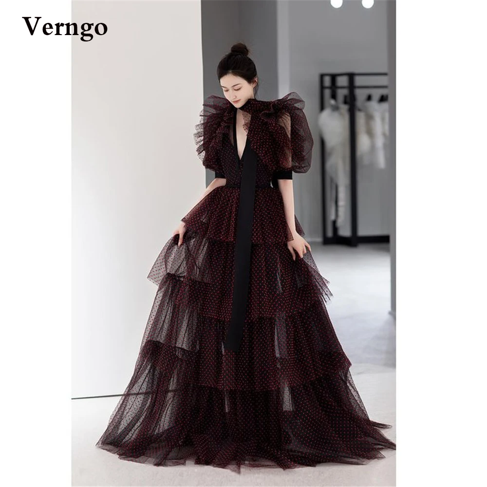Verngo Elegant Dotted Tulle A Line Layered Skirt Prom Dresses With Puffy Half Sleeves V Neck Floor Length Evening Gowns
Verngo Elegant Dotted Tulle A Line Layered Skirt Prom Dresses With Puffy Half Sleeves V Neck Floor Length Evening Gowns