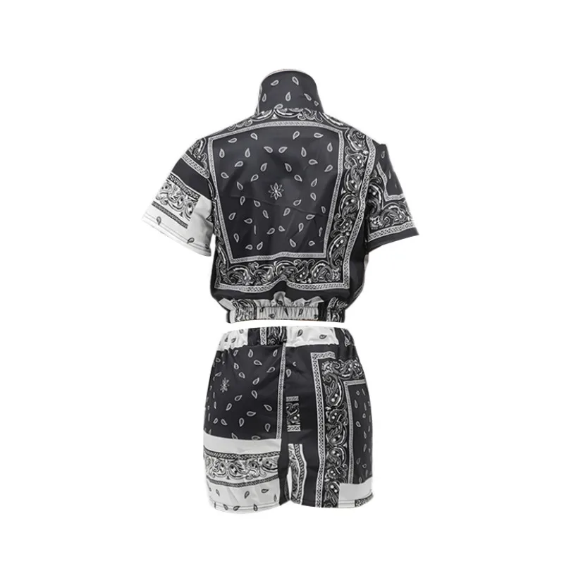 Women Two-piece Clothes Set, Short Sleeve Turn-down Collar Crop Tops and Shorts Summer 2021
Women Two-piece Clothes Set, Short Sleeve Turn-down Collar Crop Tops and Shorts Summer 2021
