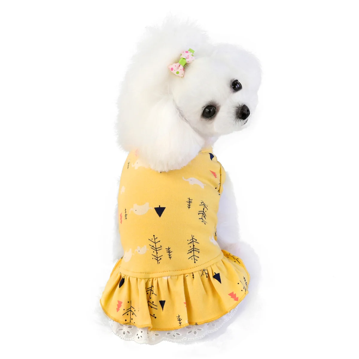 

Cotton Embellished Dog Dress Cute Cat Spring Summer Clothes Yellow Pink Elephant Lace Outfit Shi Tzu Chihuahua Costume Supplies