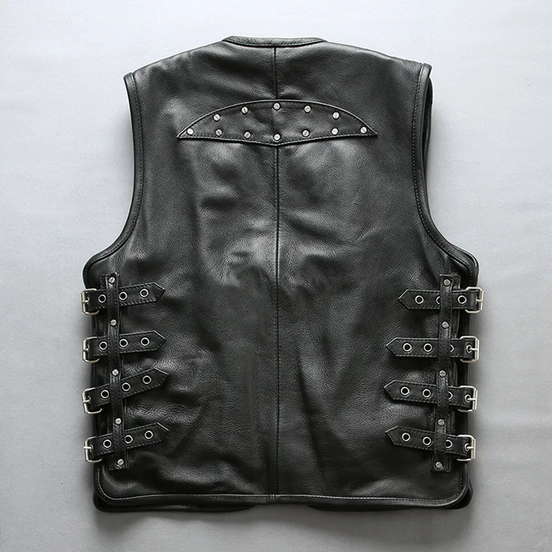 High Quality Luxury Men Genuine Leather Jacket Fashion Men Slim Fit Sleeveless Vest Casual Belt Buckle Pocket Biker Jacket Male 
High Quality Luxury Men Genuine Leather Jacket Fashion Men Slim Fit Sleeveless Vest Casual Belt Buckle Pocket Biker Jacket Male