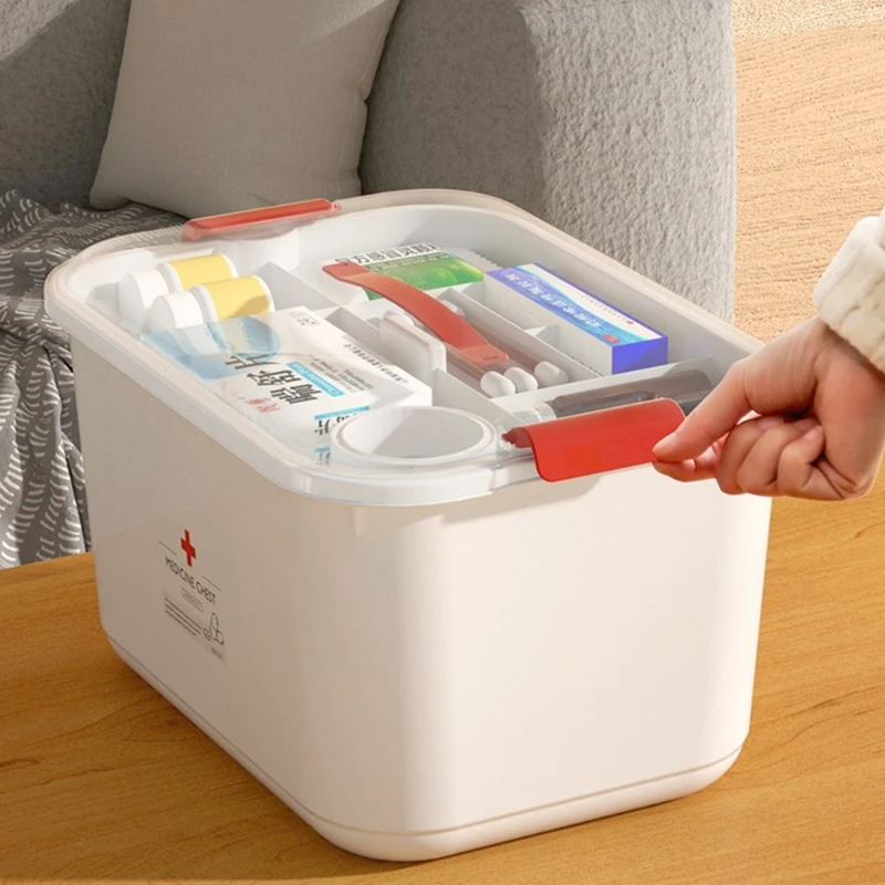 Large Capacity Plastic Pill Box First Aid Kit Container with Lid and Handle Household for Family Emergency Medicine Storage Case
Large Capacity Plastic Pill Box First Aid Kit Container with Lid and Handle Household for Family Emergency Medicine Storage Case