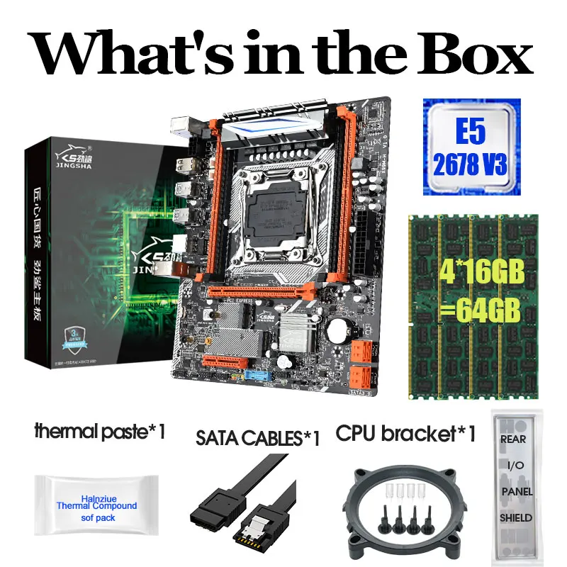 JINGSHA X99M-H Motherboard Kit LGA2011-3 V3 CPU with Intel Xeon E5 2678V3 and 4*DDR4 16GB=64GB 2400MHz RAM M.2SATA3.0 Set Combo
JINGSHA X99M-H Motherboard Kit LGA2011-3 V3 CPU with Intel Xeon E5 2678V3 and 4*DDR4 16GB=64GB 2400MHz RAM M.2SATA3.0 Set Combo