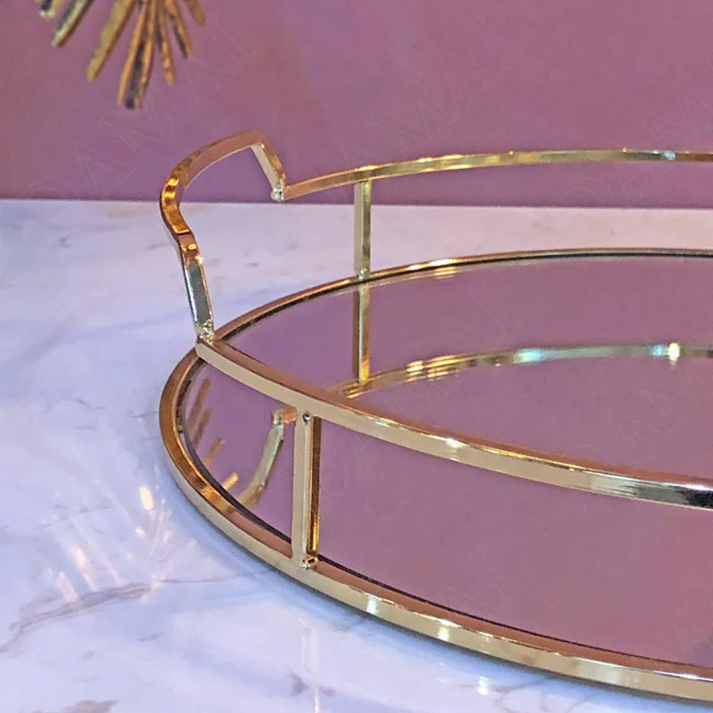 Позолоченный металлический зеркальный лоток для хранения роскошный круглый