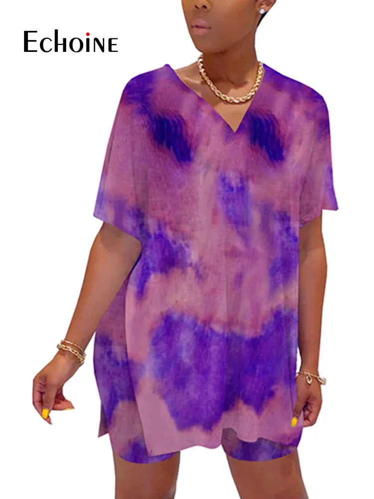 Echoine Tie-Dye Print Women Sport Two Piece Set Tracksuits V-neck Split Tee tops Shorts Jogger pants Suit Outfits Matching Sets
Echoine Tie-Dye Print Women Sport Two Piece Set Tracksuits V-neck Split Tee tops Shorts Jogger pants Suit Outfits Matching Sets
