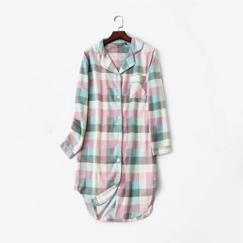 Plaid Cotton Striped Women's Home Clothes Homewear Long Sleeve Button Night Dress Women Spring Summer Nightie Nightgown Woman
Plaid Cotton Striped Women's Home Clothes Homewear Long Sleeve Button Night Dress Women Spring Summer Nightie Nightgown Woman