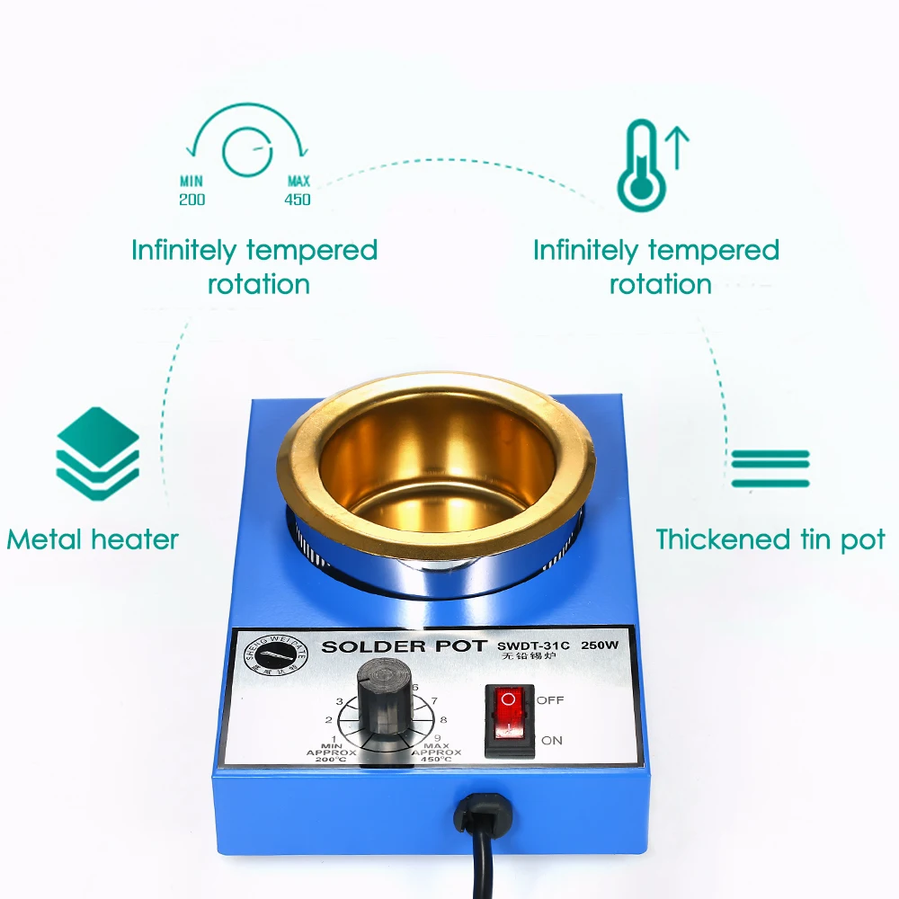 300W 220 V 100mm 1200g Electric Free Soldering Pot Coating Stainless Steel Solder Pot Compact Temperature Adjustable Soldering
300W 220 V 100mm 1200g Electric Free Soldering Pot Coating Stainless Steel Solder Pot Compact Temperature Adjustable Soldering