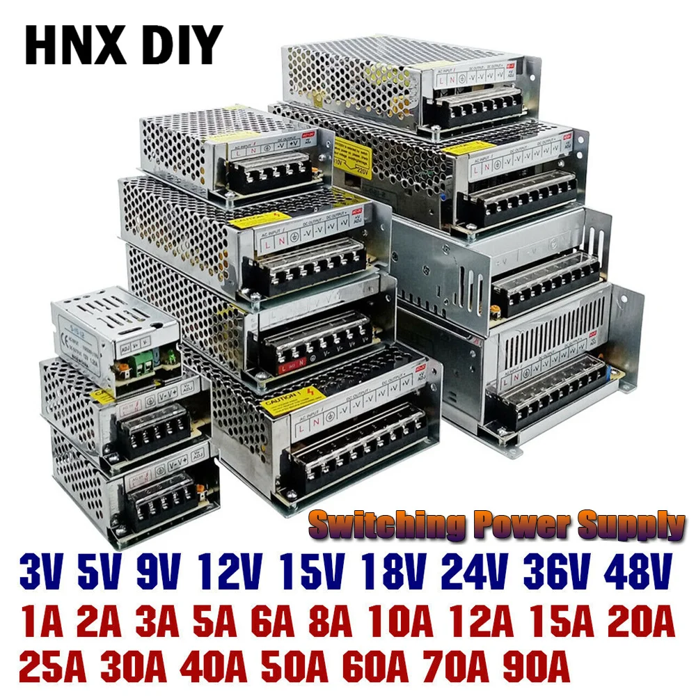 

3V 5V 9V 12V 15V 18V 24V 36V Power Supply 1A 2A 3A 5A 6A 8A 10A 20A 50A Switching Power Supply 12 V Volt 220V to 12V AC-DC SMPS