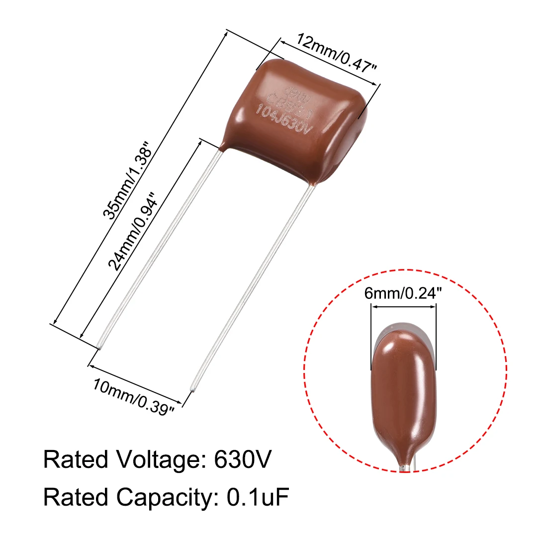 uxcell CBB21 630V Metallized Polypropylene Film Capacitors for Electric Circuit Energy Saving Lamp 630V 0.1uF 10pcs