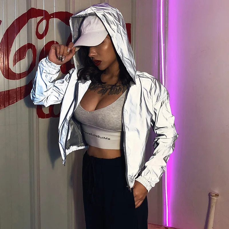 Summer 2020 Reflective Jacket Women Hooded Streetwear Zipper Cropped Tops Cool Coat Female Hip-hop Fashion Gray Women Clothes
Summer 2020 Reflective Jacket Women Hooded Streetwear Zipper Cropped Tops Cool Coat Female Hip-hop Fashion Gray Women Clothes