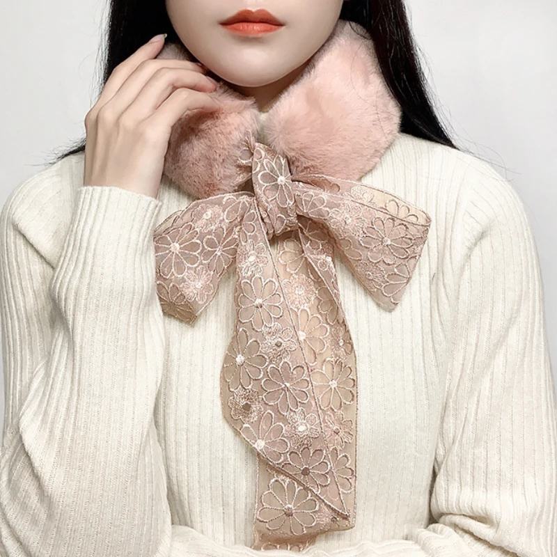 Korean Solid Color Lace Flower Bow Cross Faux Rabbit Fur Warm Scarf Women Winter Fake Collar Neck Guard Thick Plush Scarve Q71
Korean Solid Color Lace Flower Bow Cross Faux Rabbit Fur Warm Scarf Women Winter Fake Collar Neck Guard Thick Plush Scarve Q71