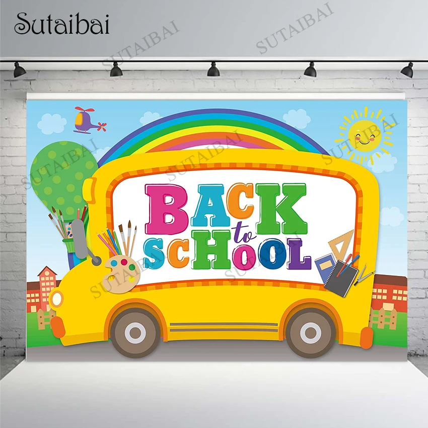 Back To School Backdrop Welcome Student First Day of School Kindergarten Preschool Online Teaching Party Bus Rainbow Background
Back To School Backdrop Welcome Student First Day of School Kindergarten Preschool Online Teaching Party Bus Rainbow Background