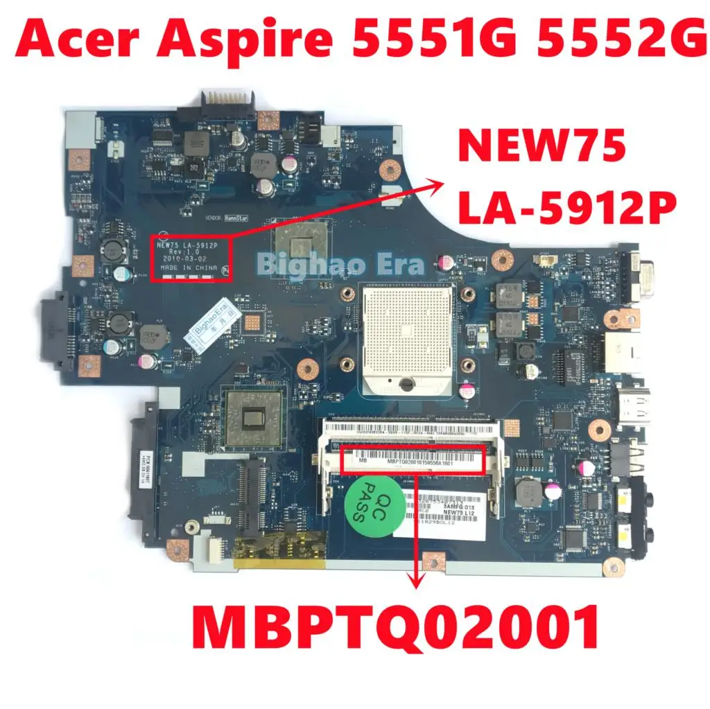 MBPTQ02001 MB.PTQ02.001 для ноутбука Acer Aspire 5551G 5552G материнская плата NEW75 LA-5912P DDR3 полностью