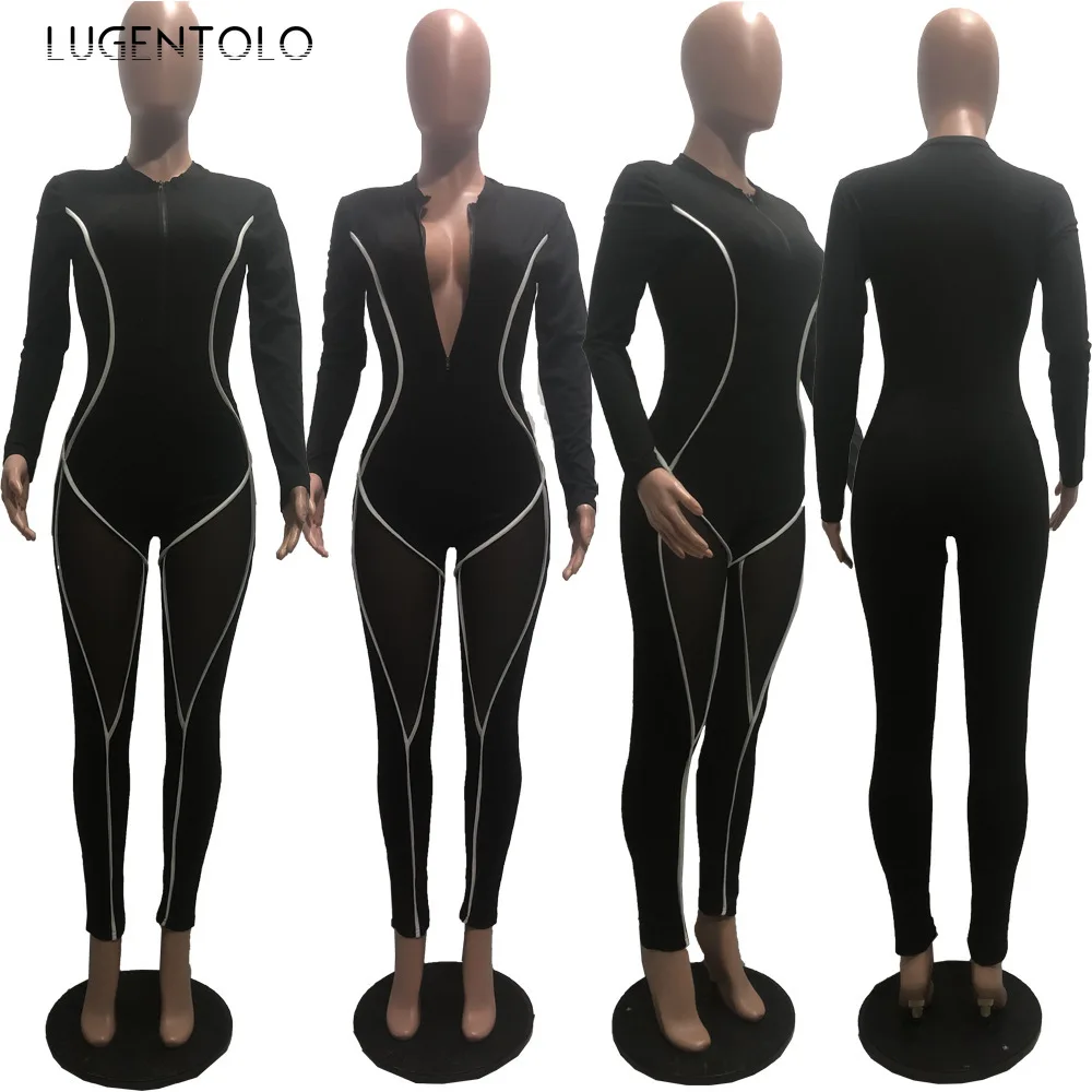 Lugentolo Spring Autumn Women Fashion Jumpsuit Casual Stitching Mesh Tight Long-Sleeved Female Long Sexy Jumpsuit 
Lugentolo Spring Autumn Women Fashion Jumpsuit Casual Stitching Mesh Tight Long-Sleeved Female Long Sexy Jumpsuit