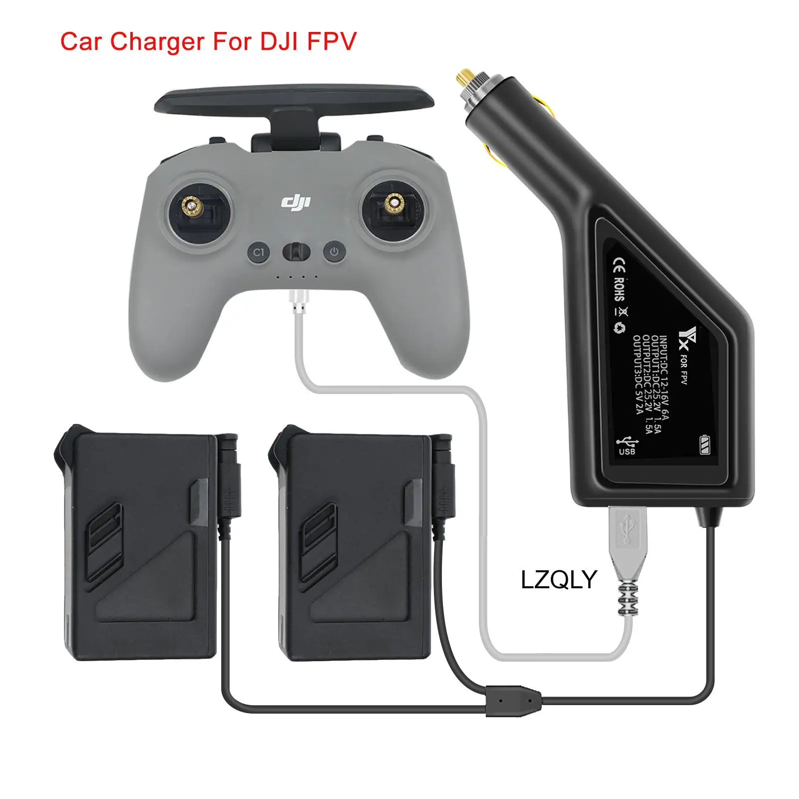 

3 в 1 Автомобильное зарядное устройство для DJI Mavic Air 2/2S интеллектуальный зарядный концентратор для аккумулятора и автомобильный разъем DJI FPV ...