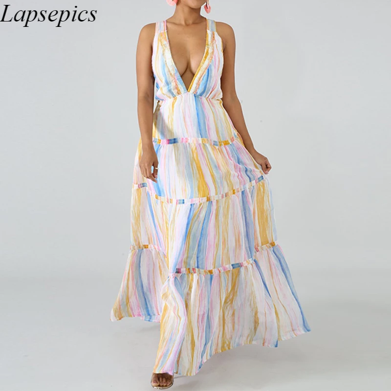 Women Colorful Wide Swing Deep V Neck Cross Backless Sexy Spaghetti Strap Long Dress Maxi Dresses for Women
Women Colorful Wide Swing Deep V Neck Cross Backless Sexy Spaghetti Strap Long Dress Maxi Dresses for Women