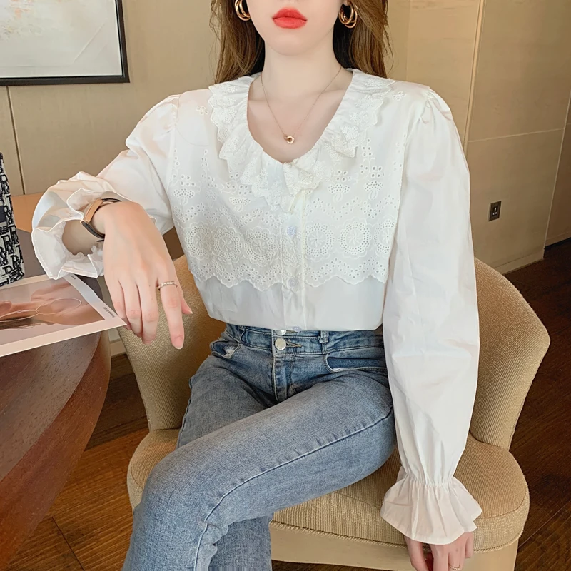 Feminine Vintage Button Vintage Cotton Ruffle 2021 Spring/Autumn Embroidered Lace Pleated Lace Long-Sleeved Blouse Shirt 802E
Feminine Vintage Button Vintage Cotton Ruffle 2021 Spring/Autumn Embroidered Lace Pleated Lace Long-Sleeved Blouse Shirt 802E