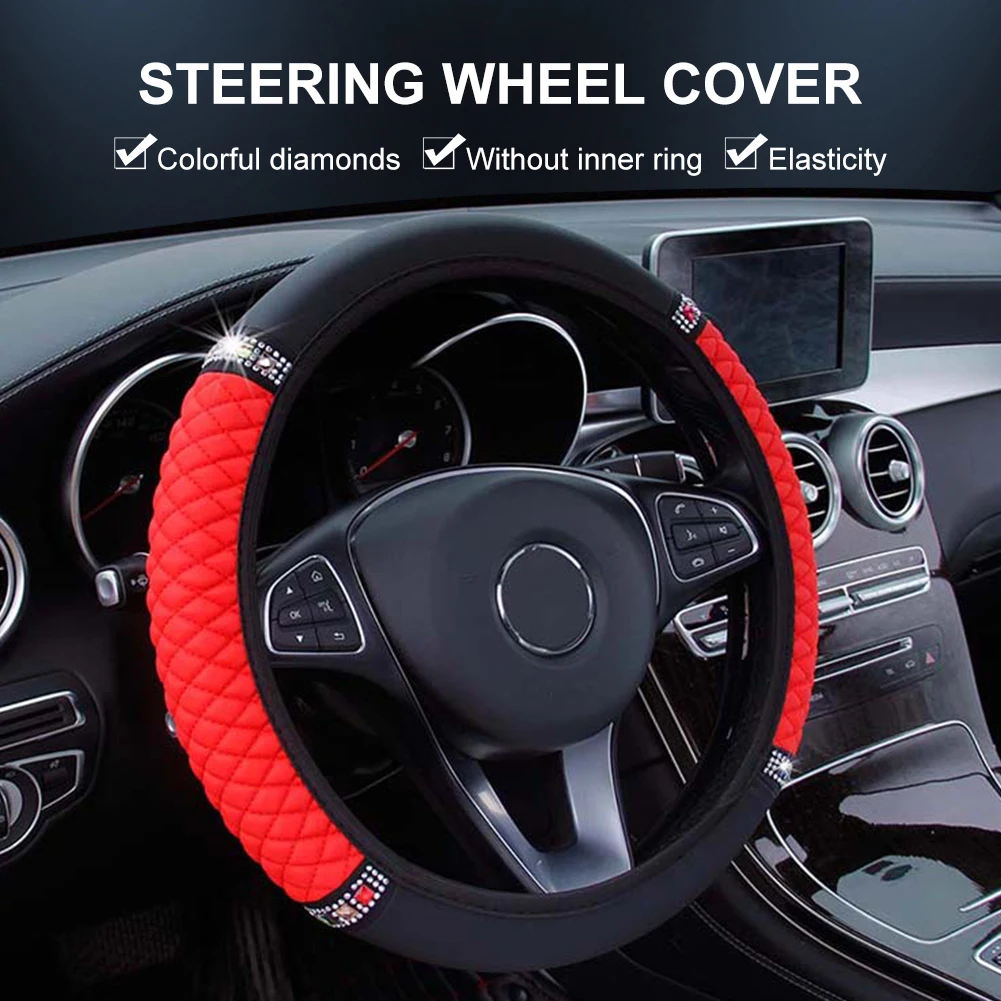 14.5" 15" Universal Steering Wheel Cover Faux Leather with Rhinestones Embroidery Color Elastic Car Styling Interior Accessories
14.5" 15" Universal Steering Wheel Cover Faux Leather with Rhinestones Embroidery Color Elastic Car Styling Interior Accessories
