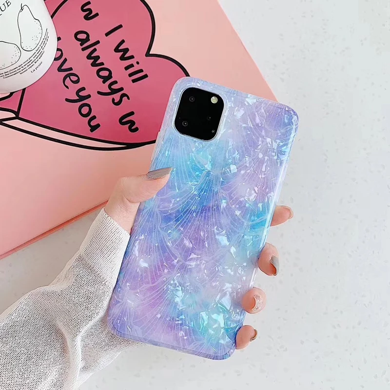 Блестящие Чехлы Dream Conch для iPhone XR XS Max 6 6S 7 8 Plus X Мягкая IMD фиолетовая задняя крышка