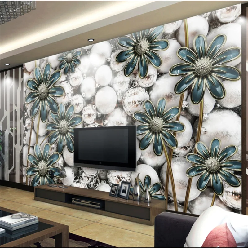 

wellyu Custom large-scale murals beautiful 3d three-dimensional Mediterranean flowers jewelry TV background wall wallpaper