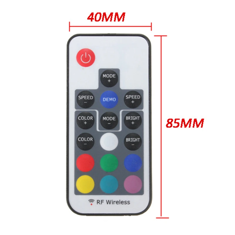 CLAITE Mini Led RGB 17 Keys DC 5V-24V RF Wireless Remote LED Controller for SMD 3528 5050 RGB LED Strip Light Tape Lighting
CLAITE Mini Led RGB 17 Keys DC 5V-24V RF Wireless Remote LED Controller for SMD 3528 5050 RGB LED Strip Light Tape Lighting