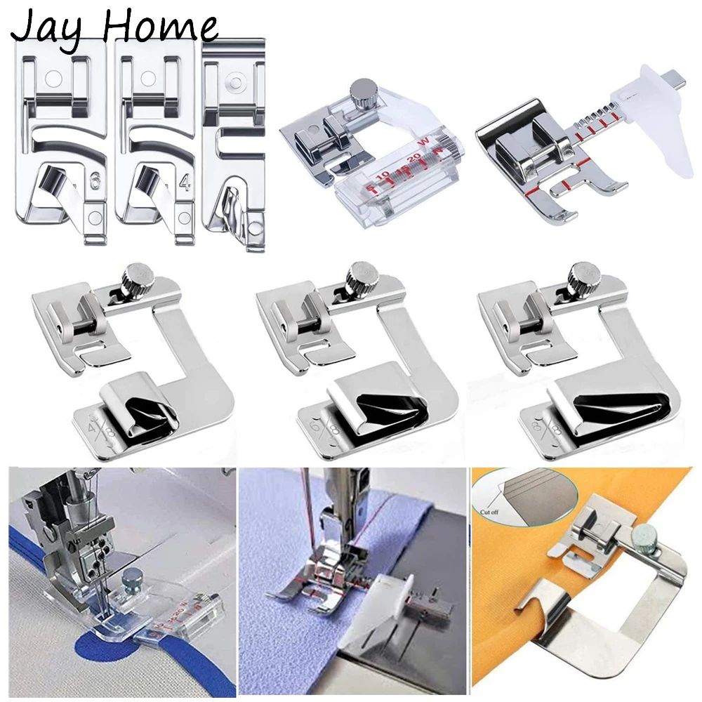 

Sewing Hemming Set Narrow Rolled Hem Presser Feet & Bias Tape Foot & Adjustable Guide Presser Foot for Low Shank Sewing Machine