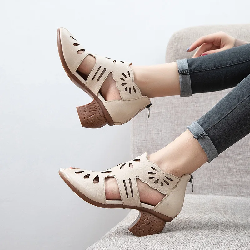 Women Leather Sandals Peep Toe Embroidery Genuine Leather Summer Shoes For Women Beige Handmade Women Sandals Retro Shoes2021
Women Leather Sandals Peep Toe Embroidery Genuine Leather Summer Shoes For Women Beige Handmade Women Sandals Retro Shoes2021