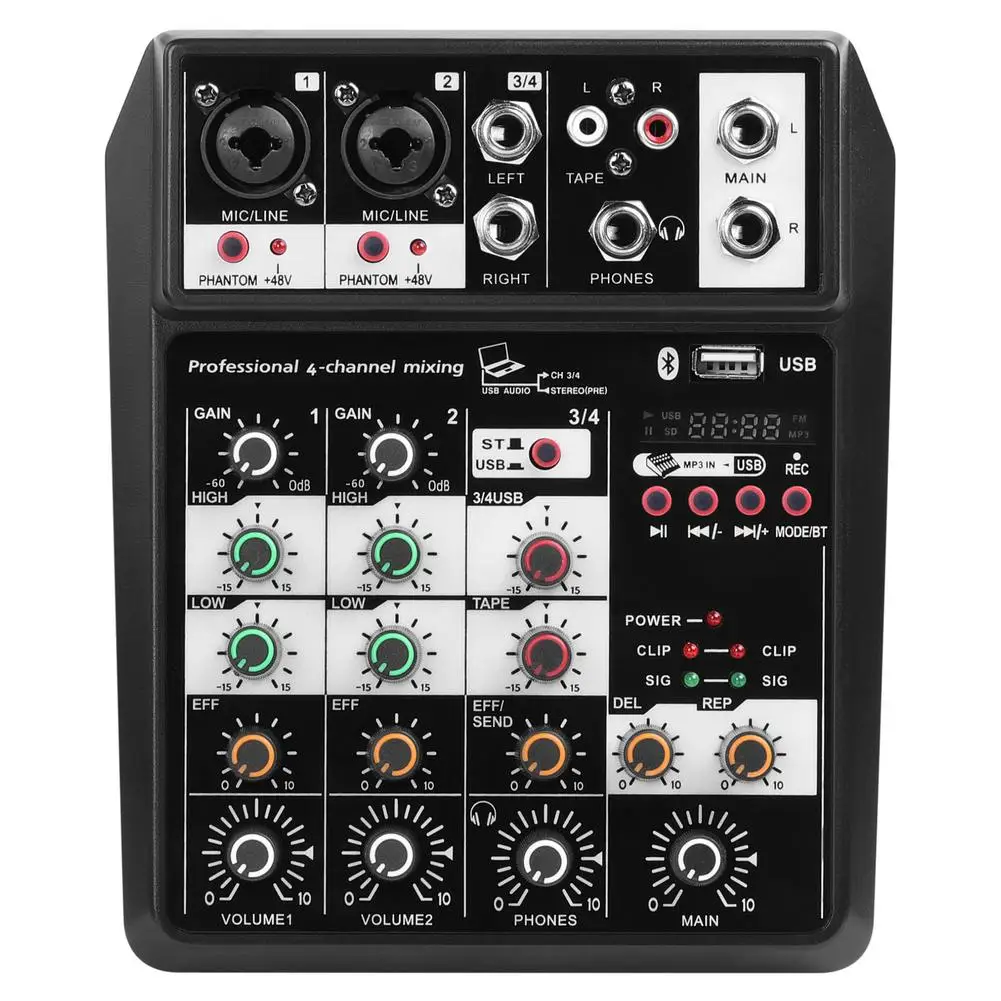 Bluetooth Wireless Audio Mixer Portable Sound Mixing Console USB Interface 4-channel For Family K Songs Network Anchors Record
Bluetooth Wireless Audio Mixer Portable Sound Mixing Console USB Interface 4-channel For Family K Songs Network Anchors Record