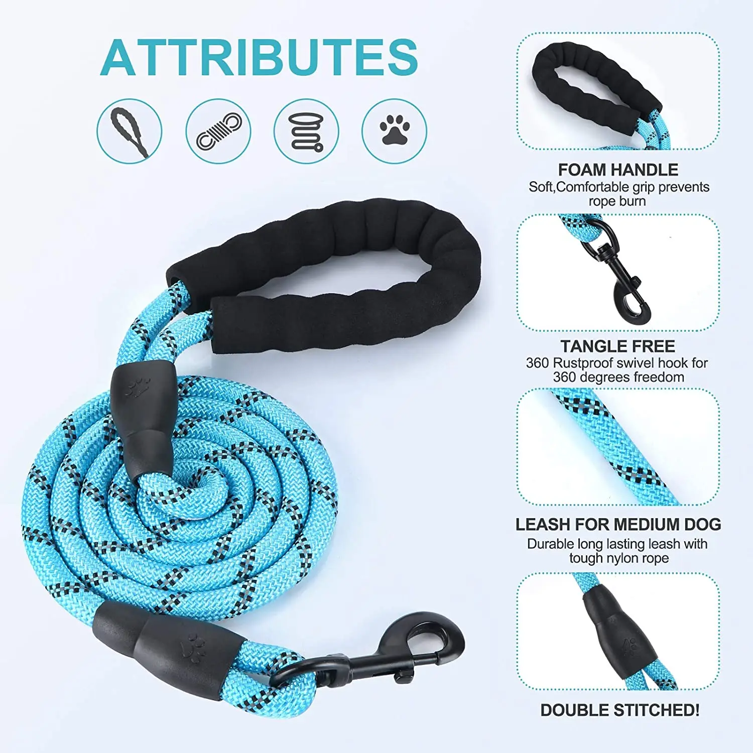 5 FT Heavy Duty Dog Leash with Comfortable Padded Handle Reflective Dog leashes for Medium Large Dogs
5 FT Heavy Duty Dog Leash with Comfortable Padded Handle Reflective Dog leashes for Medium Large Dogs