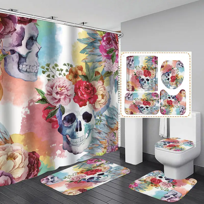 Floral Skull Art Print Flannel Bath Mat Toilet Cover Rugs Fabric Shower Curtain With 12 Hooks Home Bathroom Decor Set
Floral Skull Art Print Flannel Bath Mat Toilet Cover Rugs Fabric Shower Curtain With 12 Hooks Home Bathroom Decor Set